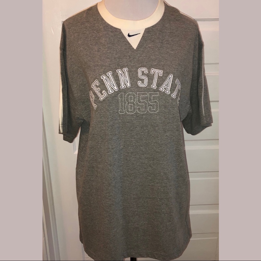 Heavyweight Gray & White Penn State 1855 Stitched Appliqué Tee, Sz L